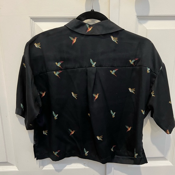Topshop hummingbird petite button closure navy satin shirt - Picture 3 of 4